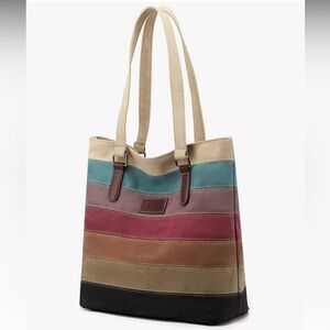 🆕 Canvas Handbag Multi-Color Striped Lattice Cross Body Shoulder Purse Bag Tote